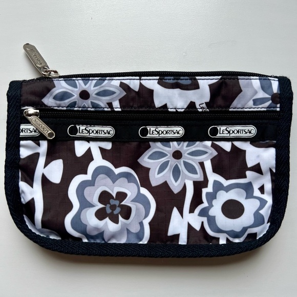leSportsac Cosmetic Bag Hawaii Zippered Pouch Floral Black White Gray - Picture 17 of 17